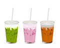 Isolated Thai ice tea, green tea and pink milk tea. Royalty Free Stock Photo