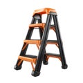 Isolated three step ladder with black frame and orange steps on a white background in studio shot Royalty Free Stock Photo