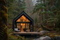 A tiny house in the middle of the woods.