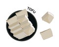 isolated TOFU,fresh tofu, soy bean pudding slice on black round plate