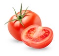 Isolated tomato. One whole and a half fresh tomato on white background Royalty Free Stock Photo