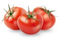 Isolated tomato. Three whole fresh red tomatoes on white background Royalty Free Stock Photo