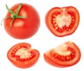 Isolated Tomatoes collection. Whole Tomato, slices, half isolated on white, with clipping path. Royalty Free Stock Photo