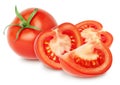 Isolated Tomatoes. Fresh Tomato and slices (half) isolated on white, with clipping path. Royalty Free Stock Photo