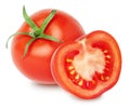 Isolated Tomatoes. Whole fresh Tomato with half isolated on white, with clipping path. Royalty Free Stock Photo