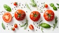 Isolated in top view, fresh tomato with herbs and spices Royalty Free Stock Photo