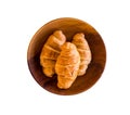 Isolated Top View Freshly Croissant on White Background.