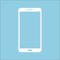 Isolated touchscreen 9:16 white smartphone on blue background. Royalty Free Stock Photo