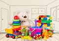 Toys collection isolated on background Royalty Free Stock Photo
