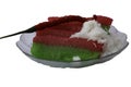 isolated traditional food on a white background with a clipping path, cassava cake with grated coconut and chili