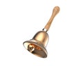 Isolated traditional gold Christmas bell with brown wooden handle