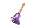 Isolated traditional purple Christmas bell with brown wooden handle