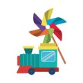 Isolated train and pinwheel toy vector design