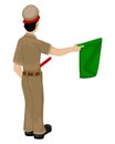 Isolated train staff man with flag on white background