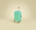 Isolated travel suitcase suspended on studio background