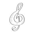 Isolated treble clef sketch. Comic musical note Royalty Free Stock Photo