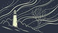 Isolated Tree and Lighthouse Under Starry Night Sky, vector design Generative AI Royalty Free Stock Photo