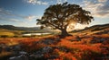 An isolated tree in the sun set Royalty Free Stock Photo