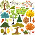 Isolated trees leaves set vector illustration. Creative stickers with elements of nature, park or forest. Hand drawn Royalty Free Stock Photo
