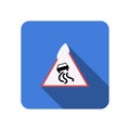 Isolated triangular winter slippery road sign flat icon