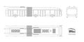 Isolated trolleybus drawing. Outline urban transport blueprint. Side, front view of electricity vehicle. Trolley bus