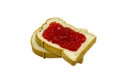 Isolated two slices of bread with strawberry jam Royalty Free Stock Photo