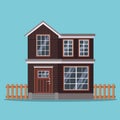 Isolated two-storey country house with a fence in cartoon flat style Royalty Free Stock Photo