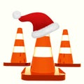 Isolated under construction cones with santa hat Royalty Free Stock Photo