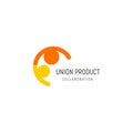 Isolated union illustration. Friendly people holding hands logo. Collaboration logotype. Human vector icon.