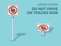 Isolated United States do not drive on tracks sign. Front and top view. Royalty Free Stock Photo