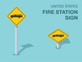 Isolated United States fire station sign. Front and top view.