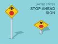 Isolated United States stop ahead sign. Front and top view. Royalty Free Stock Photo