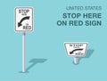 Isolated United States stop here on red sign. Front and top view. Royalty Free Stock Photo