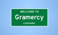 Gramercy, Louisiana city limit sign. Town sign from the USA.