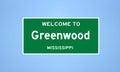 Greenwood, Mississippi city limit sign. Town sign from the USA.