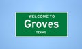 Groves, Texas city limit sign. Town sign from the USA.