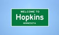 Hopkins, Minnesota city limit sign. Town sign from the USA.
