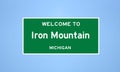 Iron Mountain, Michigan city limit sign. Town sign from the USA