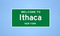 Ithaca, New York city limit sign. Town sign from the USA.