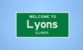 Lyons, Illinois city limit sign. Town sign from the USA.