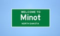 Minot, North Dakota city limit sign. Town sign from the USA.