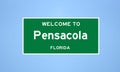 Pensacola, Florida city limit sign. Town sign from the USA.