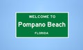 Pompano Beach, Florida city limit sign. Town sign from the USA