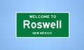 Roswell, New Mexico city limit sign. Town sign from the USA.