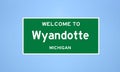 Wyandotte, Michigan city limit sign. Town sign from the USA.