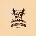 Isolated vector agricultural logo. Cow illustration. Rural indus