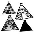 Isolated vector black and white set design of silhouette of ancient pyramid house Royalty Free Stock Photo