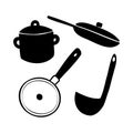 Isolated vector black and white set of silhouettes of kitchen supplies