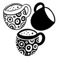 Isolated vector black and white set of silhouettes of ornamental cup of tea or coffee Royalty Free Stock Photo
