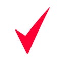 Isolated vector check mark. Approvement, overview, test, choice symbol in red color.